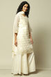 Off White Polyester Straight Yarndyed Kurta Palazzo Suit Set image number 6