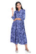 Blue Flared Viscose Rayon Dress image number 4