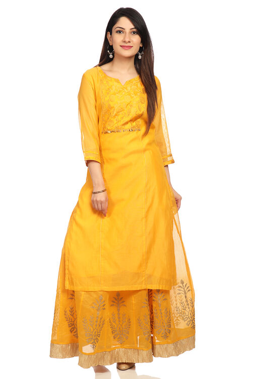Mustard Straight Poly Cotton Kurta image number 0