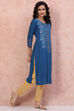 Cobalt Blue LIVA Straight Kurta image number 3