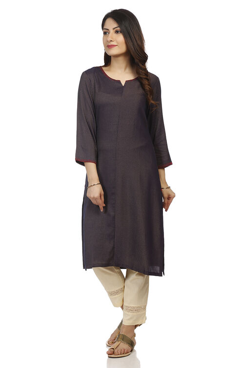 Red Straight Cotton Kurta image number 3