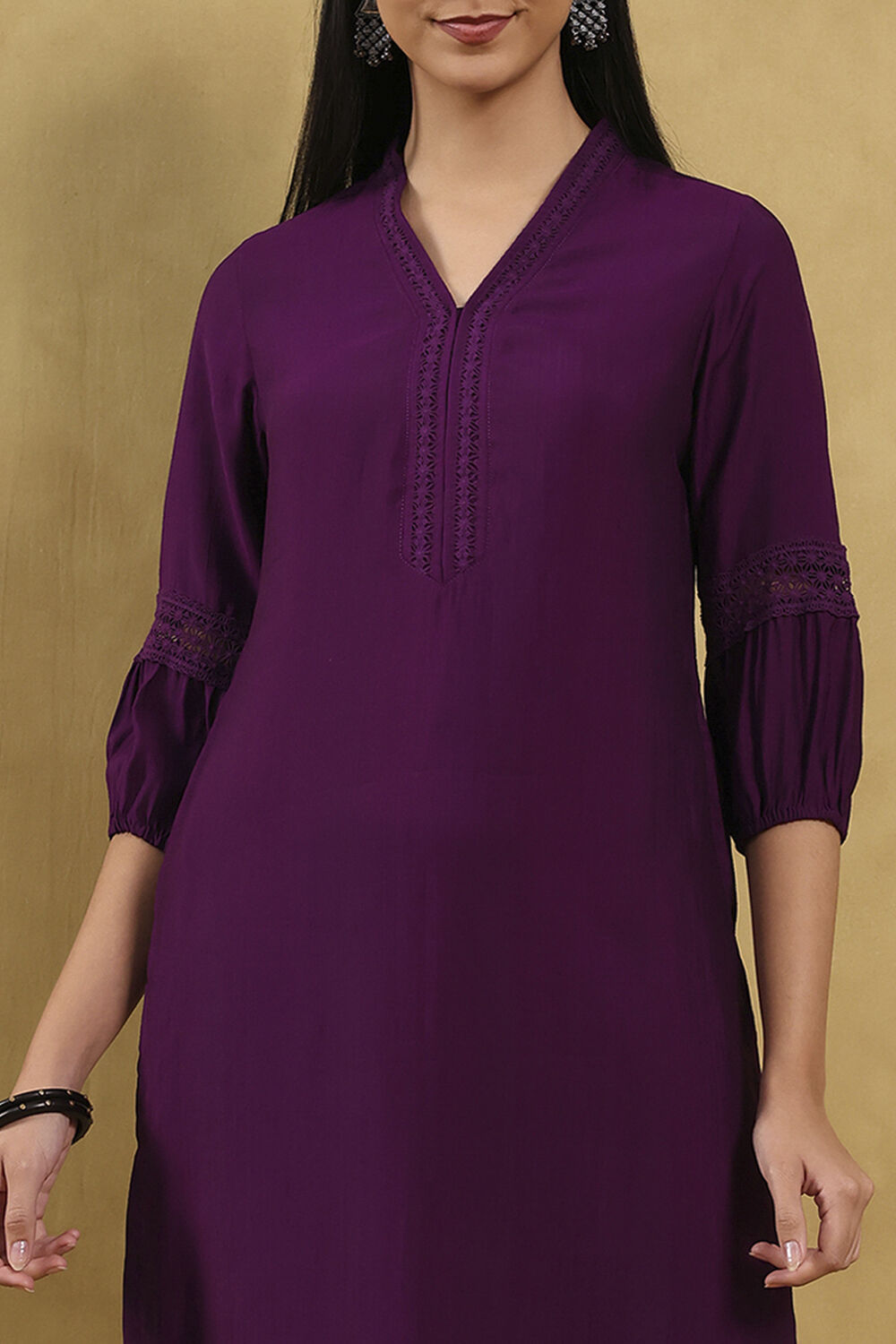Purple Solid Straight Kurta image number 1