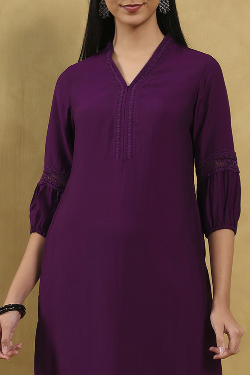 Purple Solid Straight Kurta image number 1