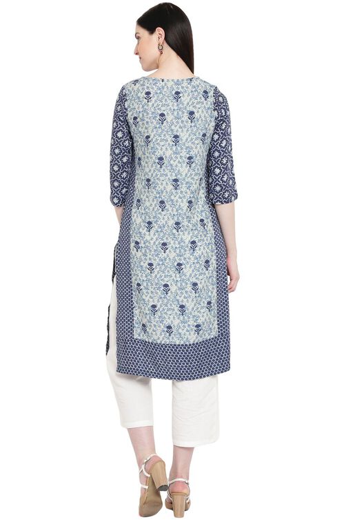 Indigo Rayon Straight Kurta image number 4