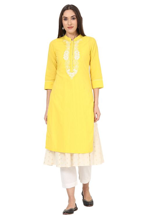 Yellow Flared Cotton Kurta image number 0