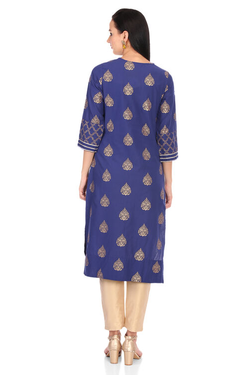Blue Straight Cambric Cotton Kurta image number 5