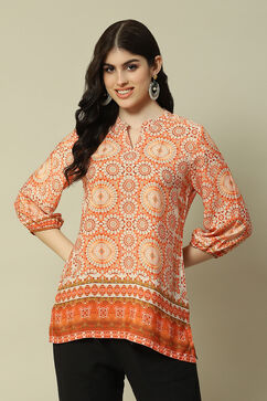 Orange Polyester A-Line Printed Top image number 5