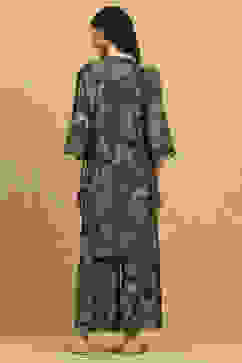 Green Viscose Blend Printed Straight Co-ord Set image number 4