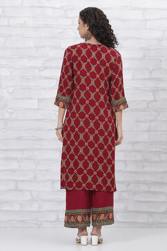 Maroon LIVA Printed Kurta Pants Set image number 4