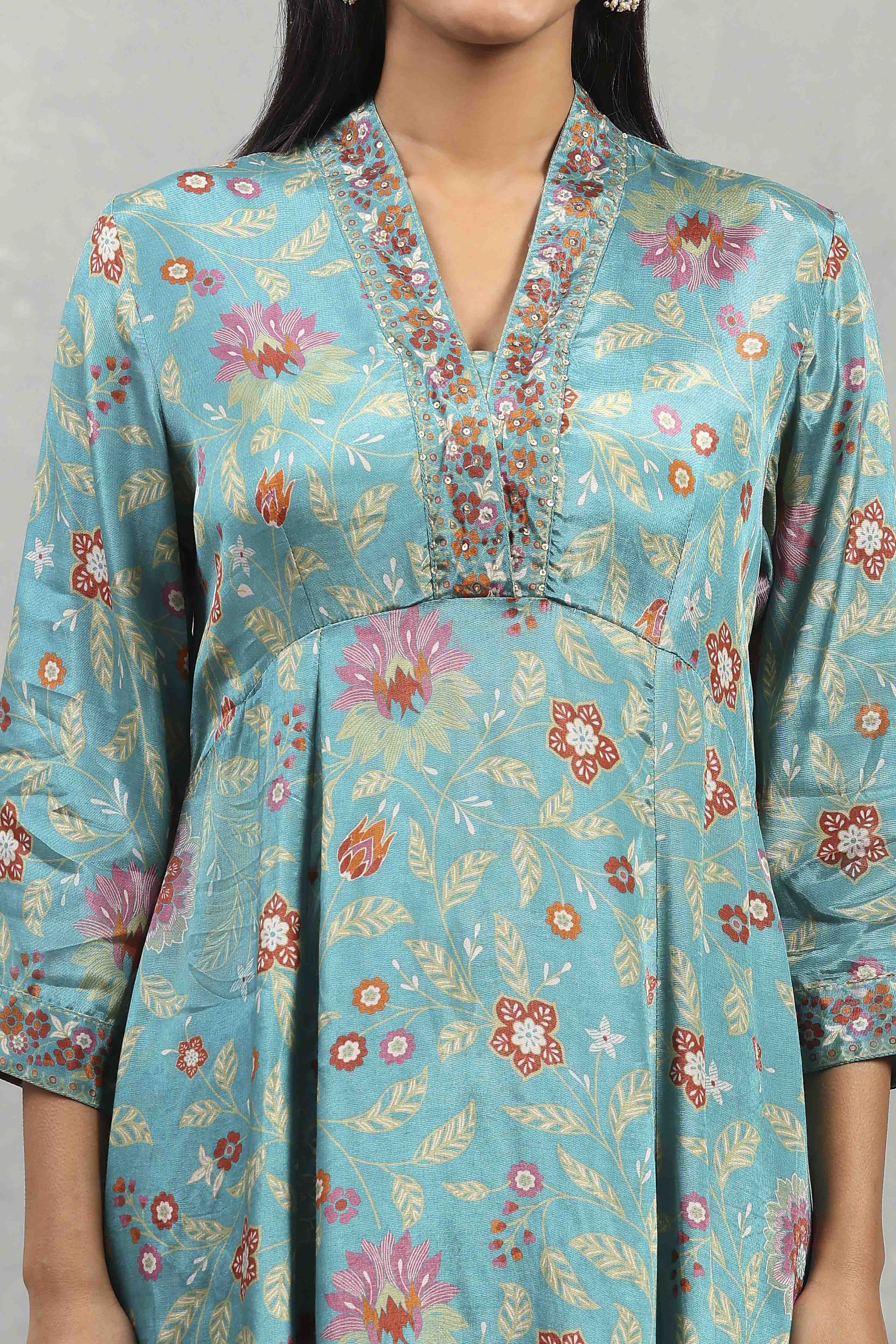 Red Viscose Rayon Printed Kalidar Suit Set image number 1