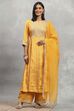 Yellow Viscose Rayon Embroidered Gathered Suit Set image number 6