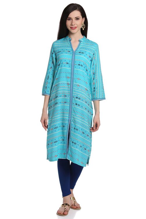 Navy Blue Straight Acro Wool Kurta image number 0