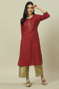 Maroon LIVA Straight Kurta image number 5