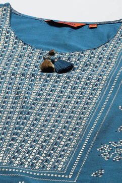 Teal Blue LIVA Straight Printed Suit Set image number 1