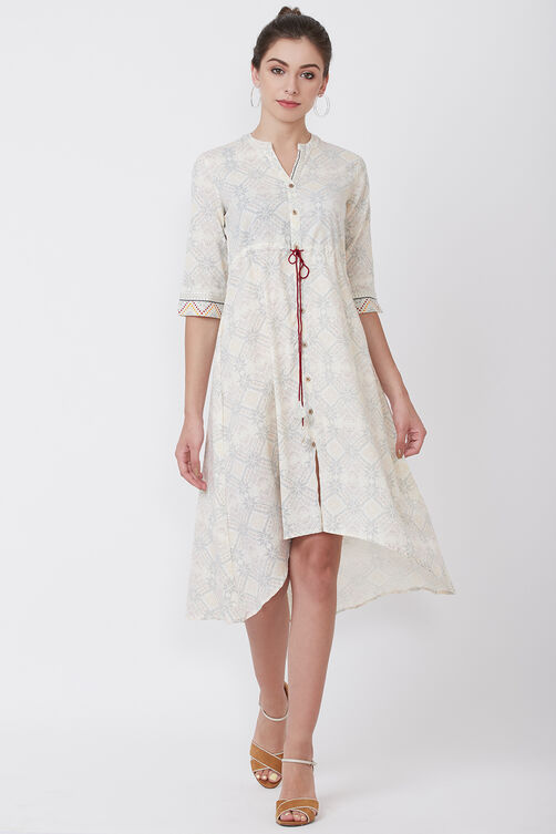 Ecru Cotton And Flex Flared Dress image number 0
