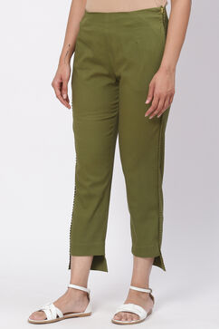 Olive Green Solid Slim Pants image number 2