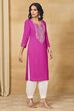 Pink Viscose Rayon Straight Solid Kurta image number 5