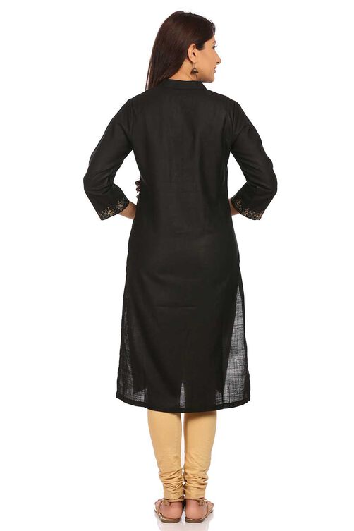 Black Straight Viscose Kurta image number 3