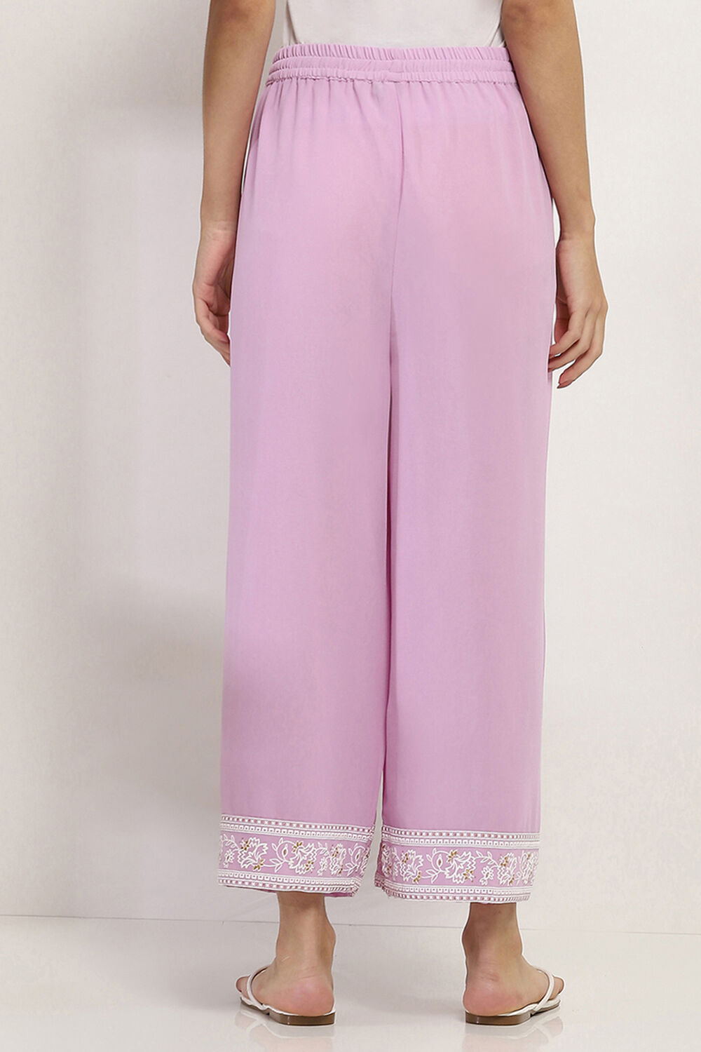 Pink Solid Straight Palazzos image number 5