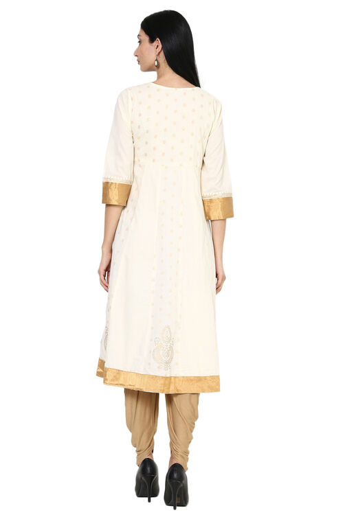 Off White Kalidar Cotton Kurta image number 4