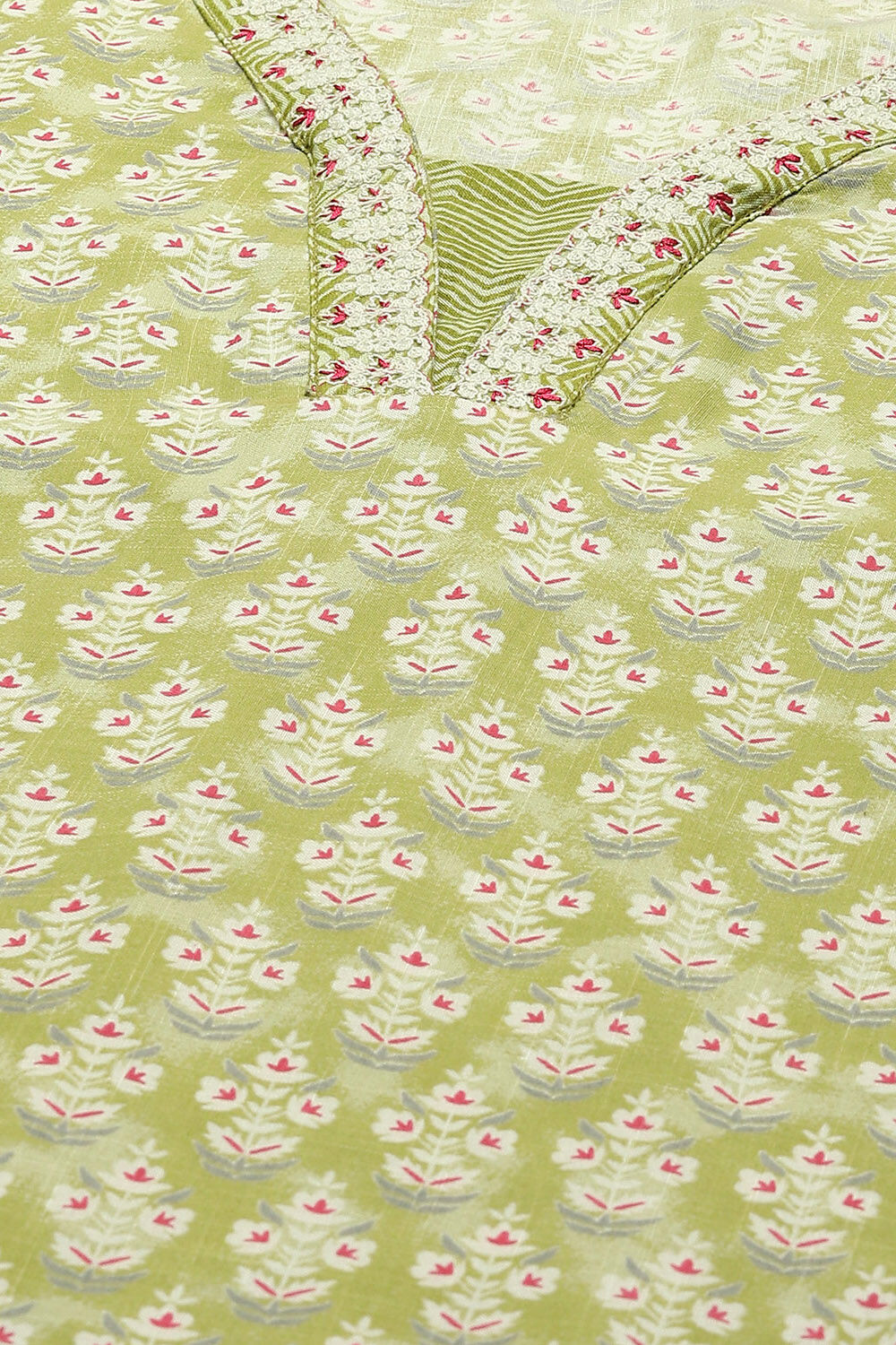 Green Printed Straight Kurta & Pants Suit Set image number 1