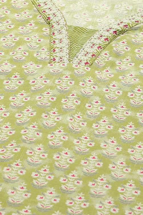 Green Printed Straight Kurta & Pants Suit Set image number 1