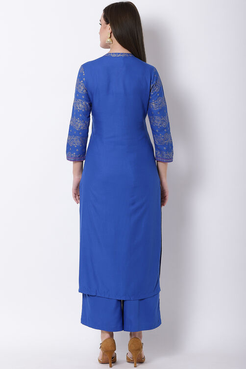 Blue Viscose Straight Kurta image number 5
