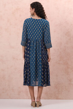 Blue Art Silk Tiered Dress image number 4