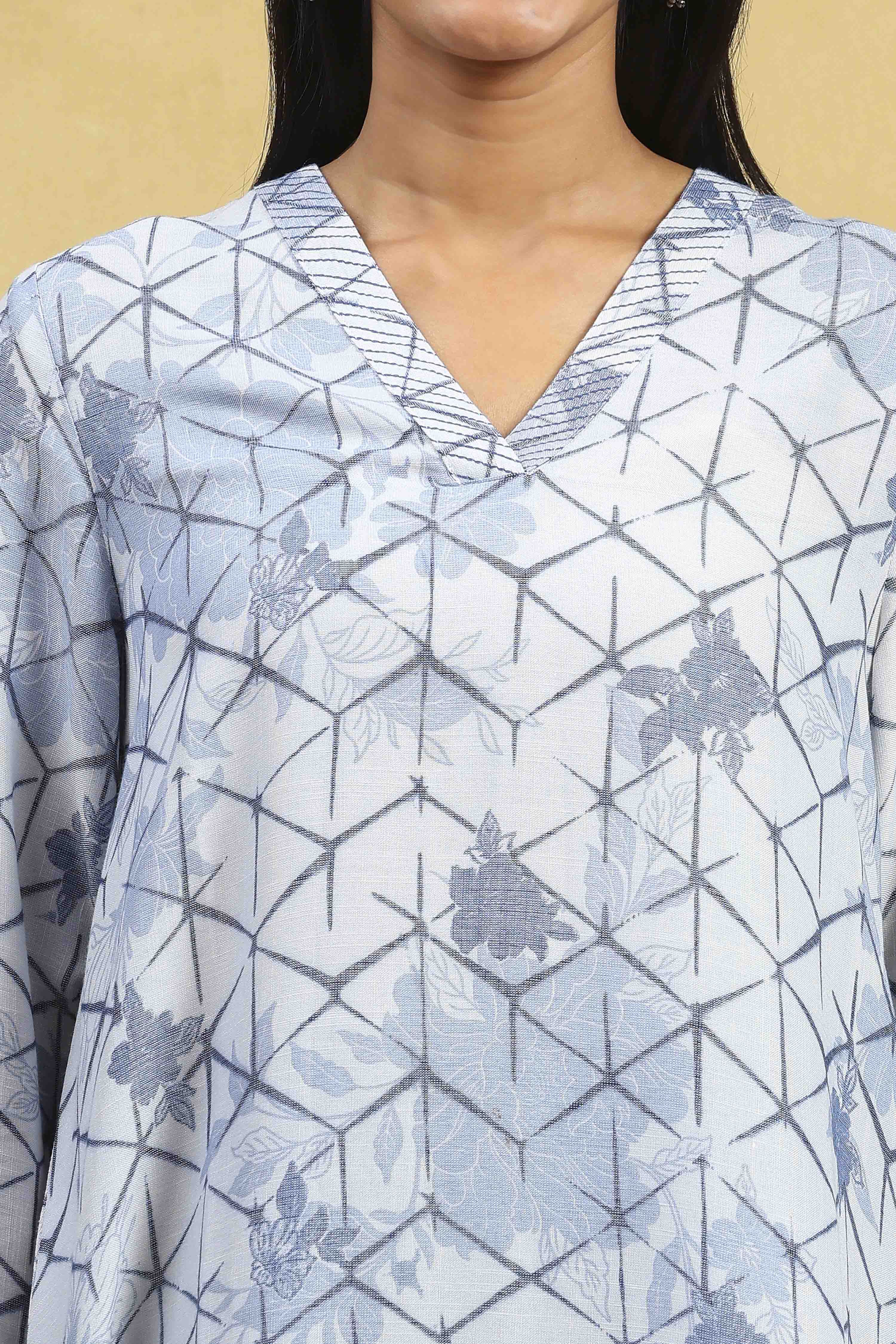 Blue Viscose Blend Printed A-Line Kurta Pants Set image number 1