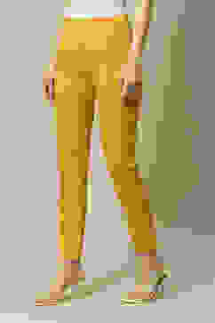 Yellow Poplin Lycra Slim Solid Slim Pants image number 2