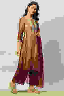 Gold Crepe Georgette Straight Printed Kurta Palazzo Suit Set image number 5