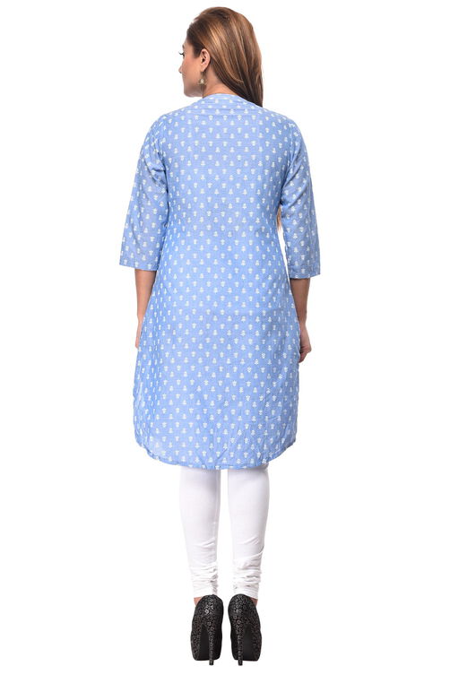 Blue Straight Cotton Kurta image number 3