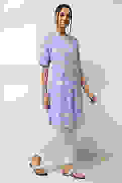 Blue Floral Printed Straight Kurta image number 4