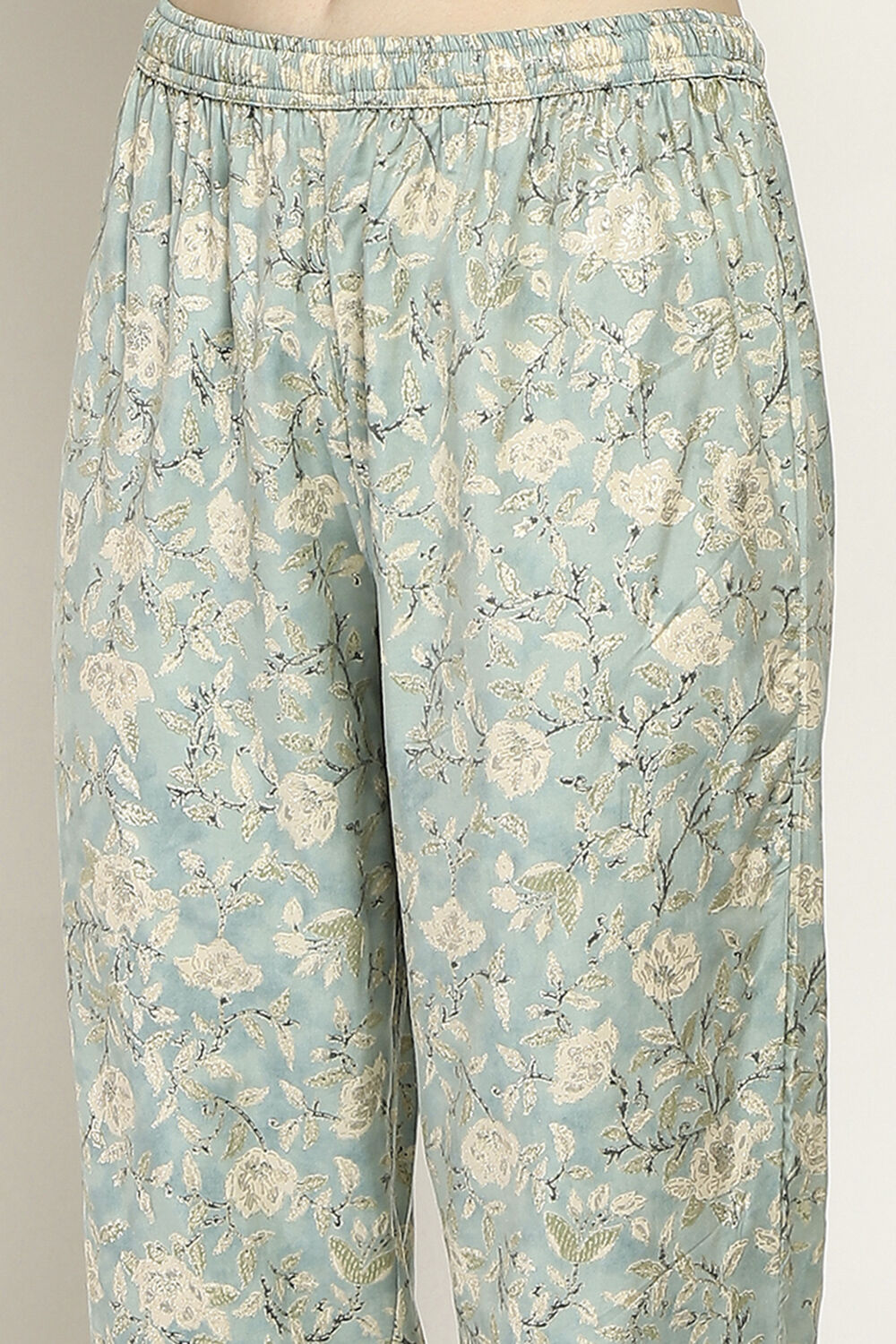 Ice Blue Printed Straight Suit Set image number 2