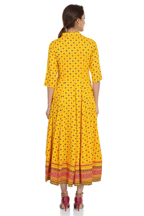 Mustard Kalidar Viscose Dress image number 4