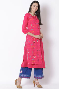 Pink Viscose A-Line Kurta image number 4