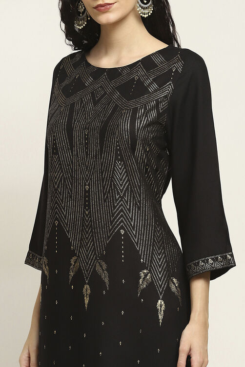 Black Viscose Rayon Printed Straight Kurta image number 1