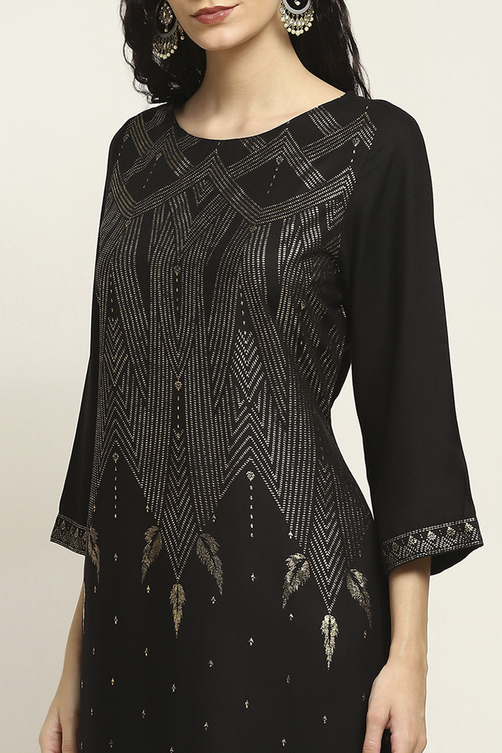 Blue Printed Straight Kurta image number 1