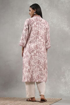 Off White Viscose Rayon Printed Straight Kurta image number 3