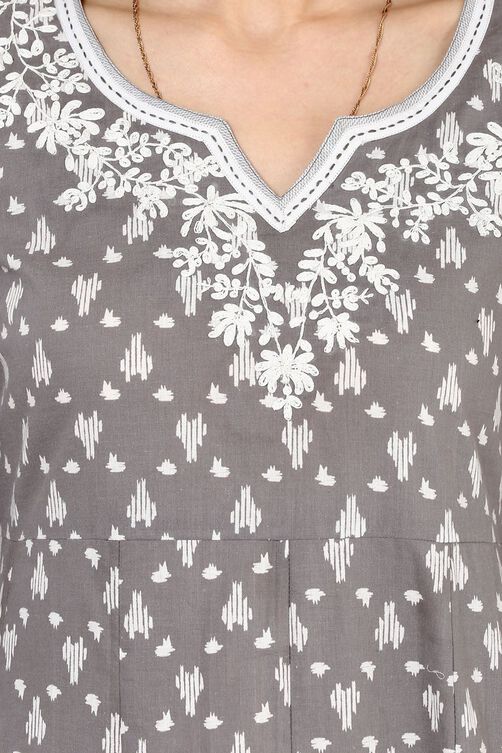 Grey Kalidar Cotton Kurta image number 4