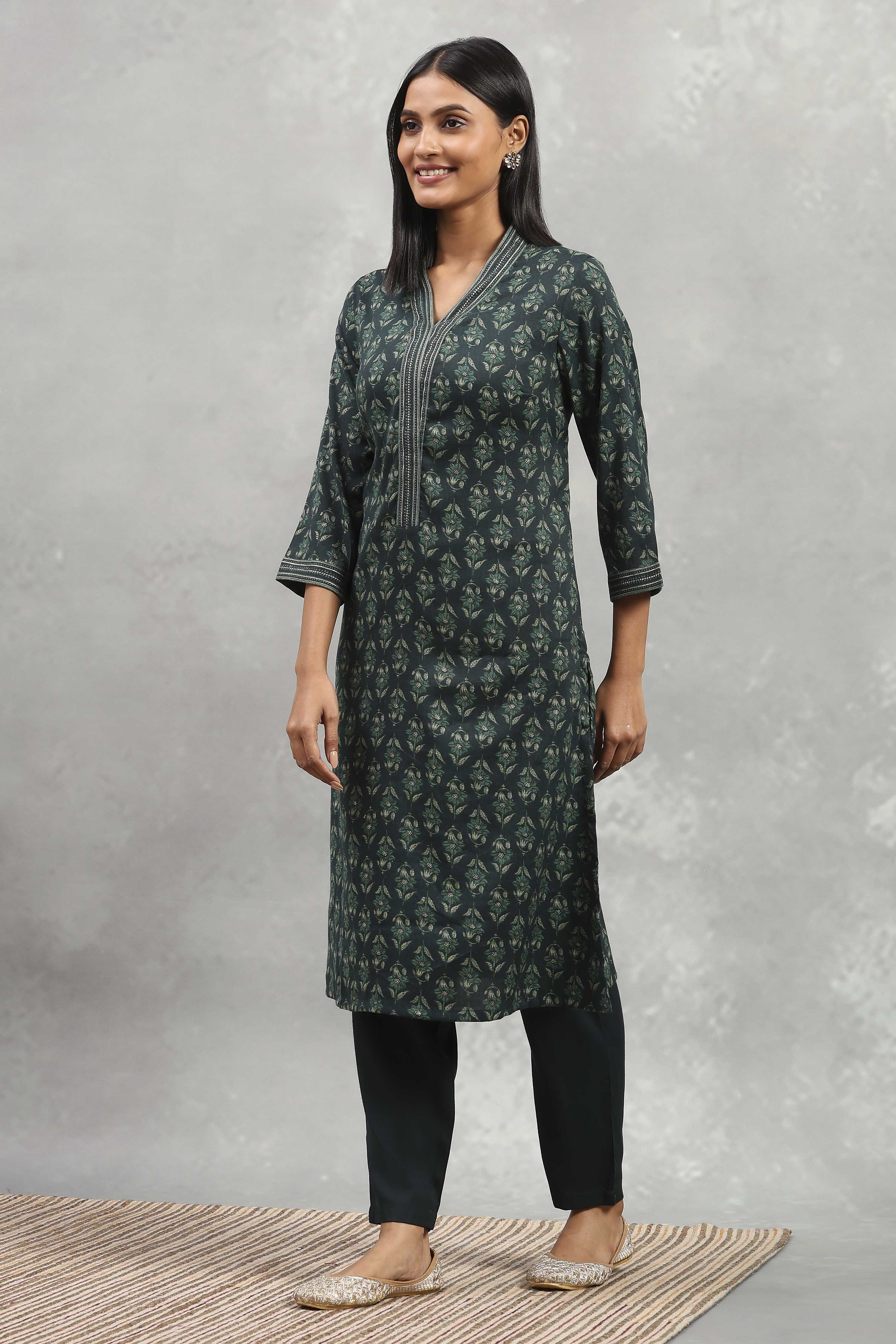 Brown Viscose Blend Printed Straight Kurta Pants Set image number 3
