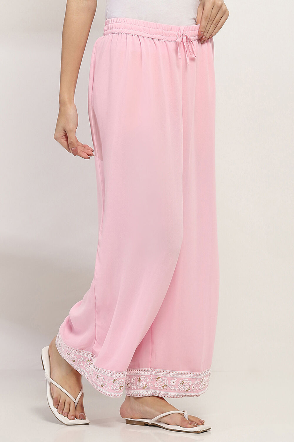 Pink Solid Straight Palazzos image number 3