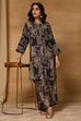 Black Viscose Blend Straight Printed Kurta Pants Set image number 0