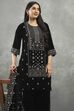 Black Polyester Printed Straight Suit Set image number 6