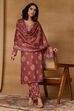Red Polyester Straight Printed Suit Set image number 0
