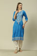 Blue LIVA Straight Printed Kurta image number 5