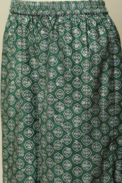 Green Polyester Straight Printed Kurta Palazzo Suit Set image number 2