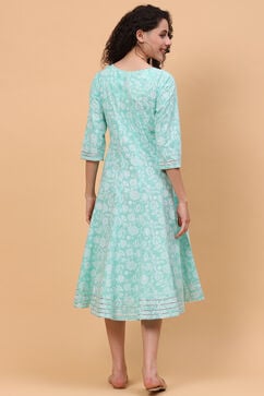 Mint Green Cotton Kalidar Kurta Dress image number 4