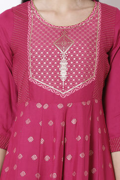 Pink Viscose Kalidar Kurta image number 1