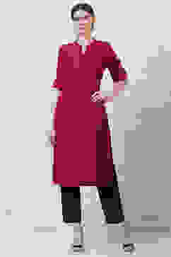 Maroon Printed Straight Kurta image number 5